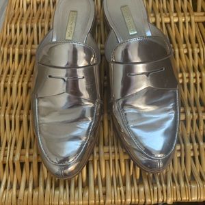 Rose gold metallic mules